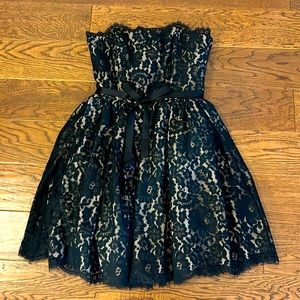 Neiman Marcus Robert Rodriguez Strapless Black Lace Dress